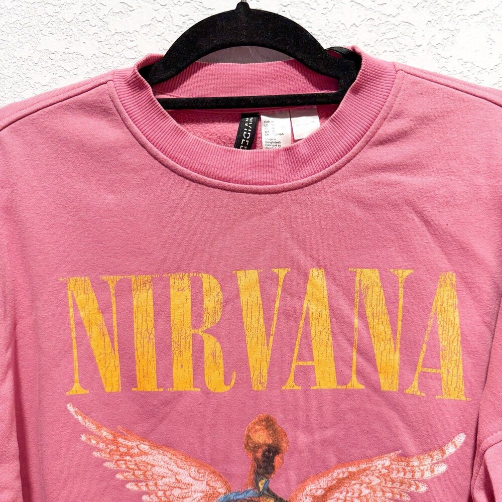 H&M Nirvana In Utero Crewneck Sweatshirt Women Medium Oversized Pink Music - Picture 3 of 9